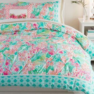 Tropical Floral Duvet Cover in Aqua and Pink